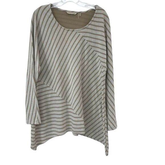 Soft Surroundings Asymmetrical Hem Long Sleeve Striped Blouse Sz Large Lagenlook - Picture 1 of 4